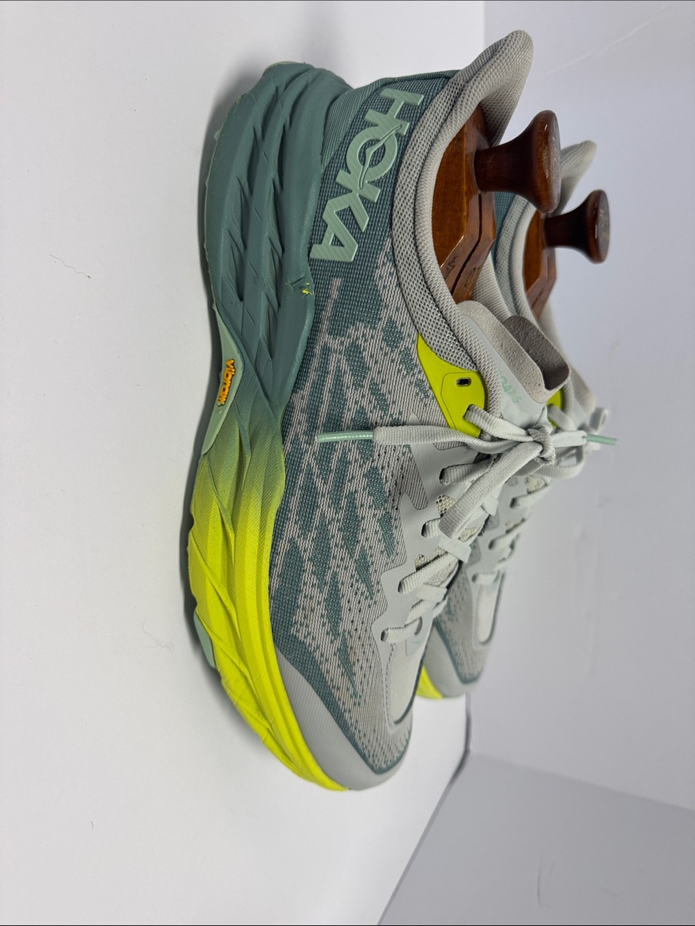 Hoka Women's Sage Green and Neon Yellow Running Sneakers